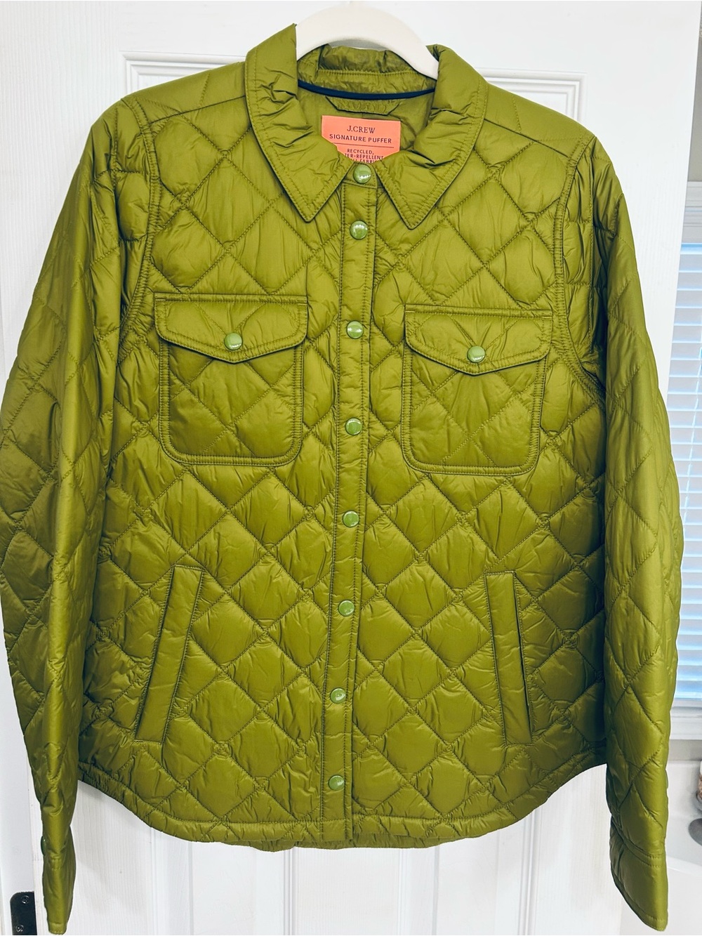 J. Crew Olive Quilted Signature Puffer Shirt Jacket